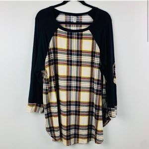 Emerald Plaid Tunic Top Elbow Patch Raglan Size 3X
